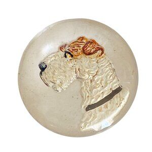 Essex Crystal Terrier Dog Portrait Intaglio Cabochon Hand Painted 30mm Diam Vtg